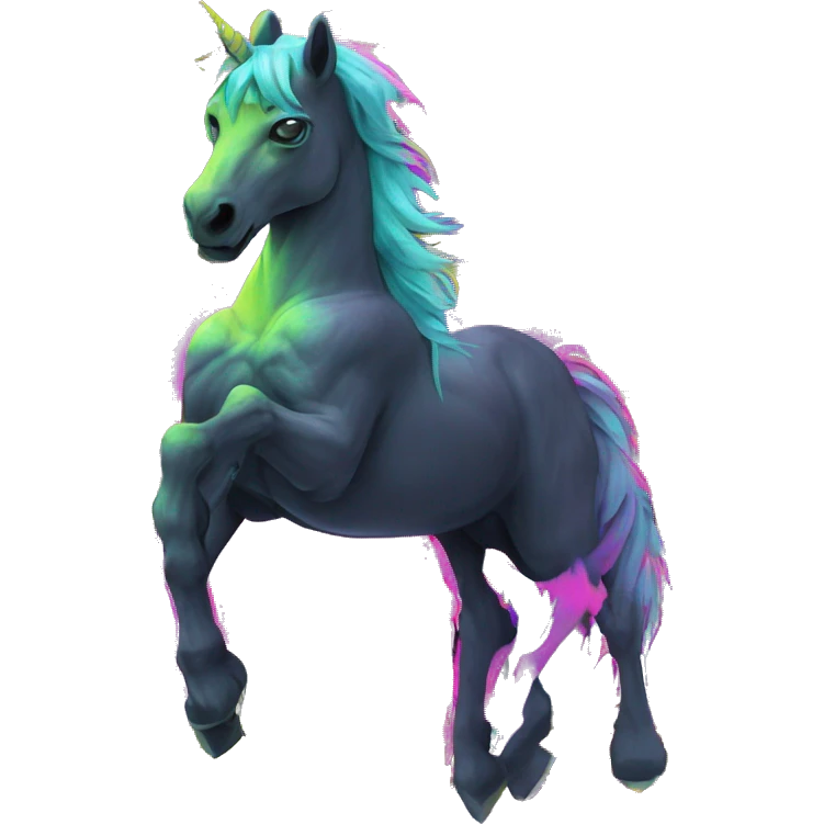 .Zombie_ Vaporwave black holographic oilslick zombie unicorn yellow caution tape graffiti Pegasus emoji