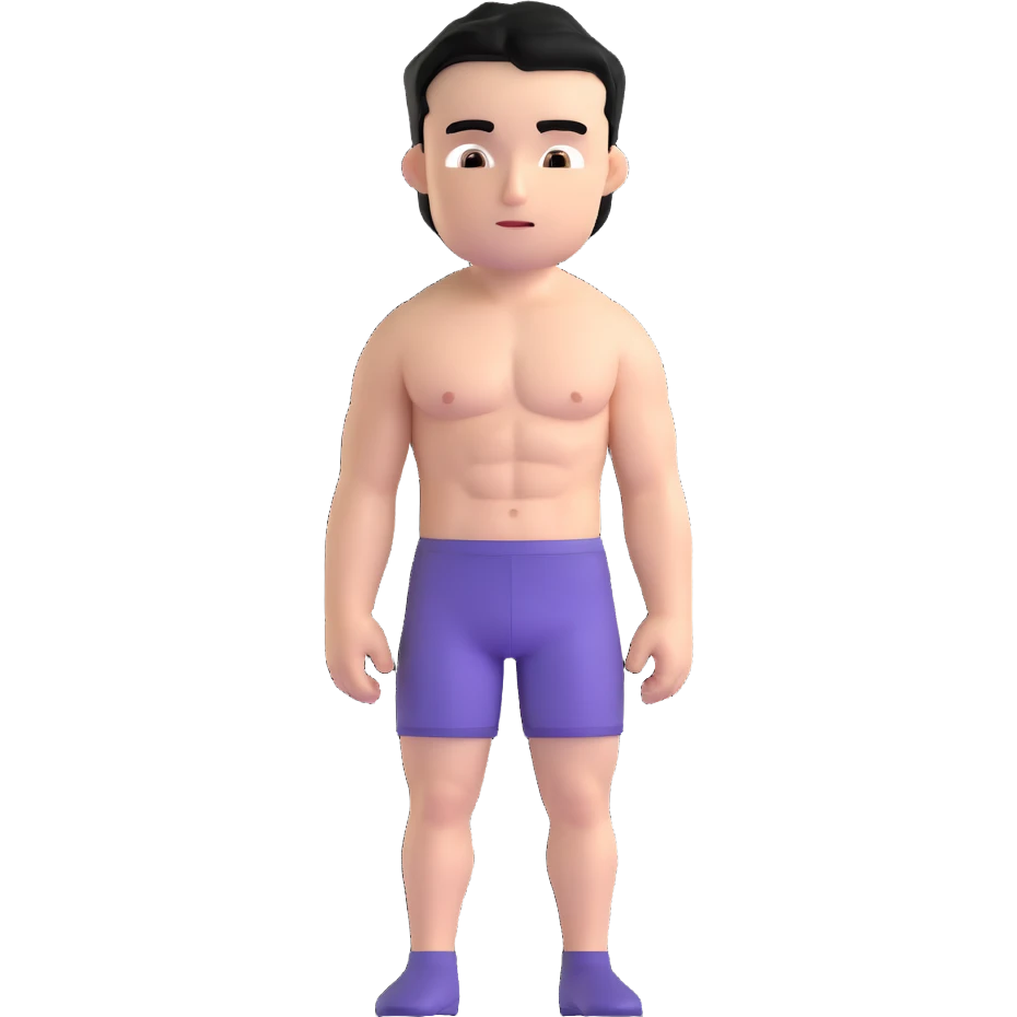 young white man with short black hair, shirtless, muscular emoji