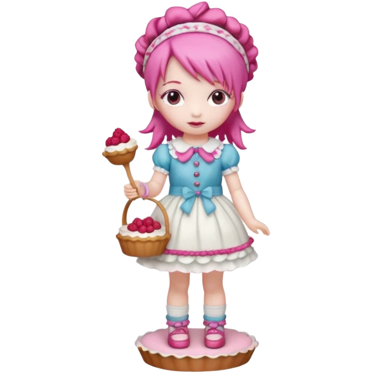 Isolated detaile illustration incredibly raspberry torte doll figurine full body with pink hair and a raspberry hairband emoji