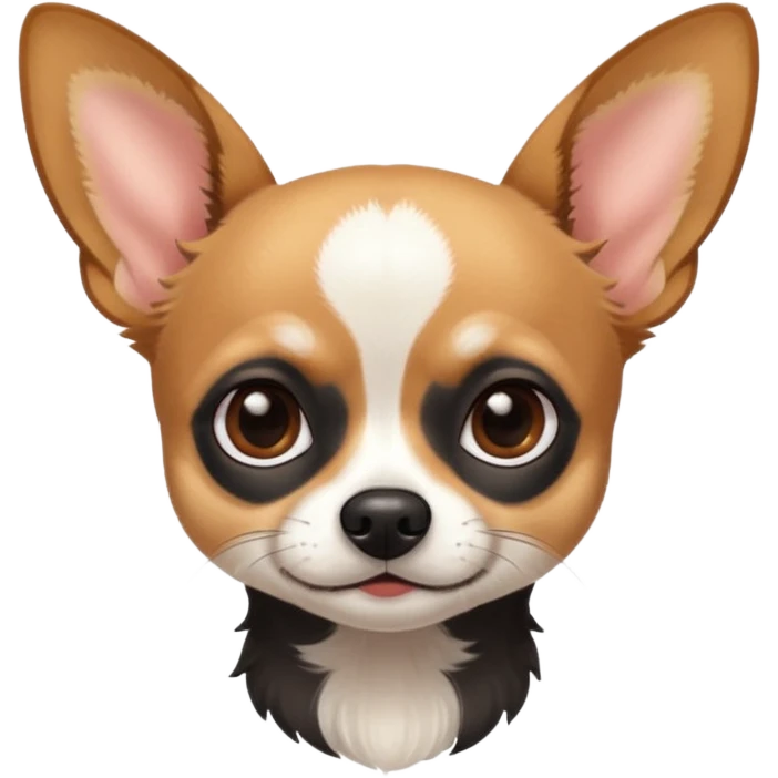 Chihuahua with white black fur on the forehead and a brown snout with a black nose emoji