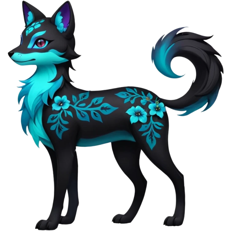 Multicolored gloomy glowing bioluminescent dark edgy gothic spooky cool badass pretty cool elegant realistic floral exotic Falvie-Fionbri-fursona, full body emoji