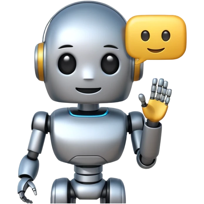 AI assistant emoji, futuristic robot with a speech bubble, friendly and helpful demeanor, minimalistic design emoji