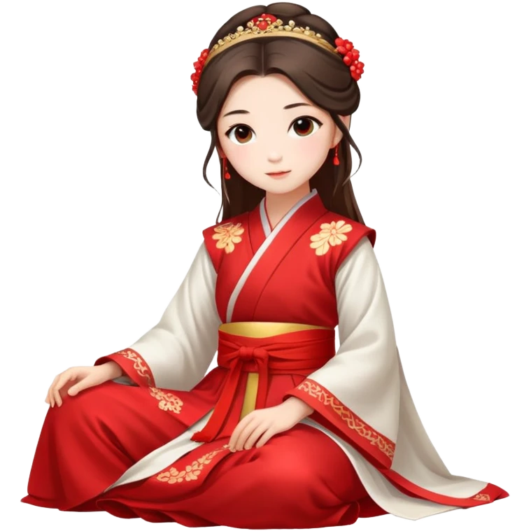 Beautiful girl wearing red Hanfu wedding dress sitting emoji
