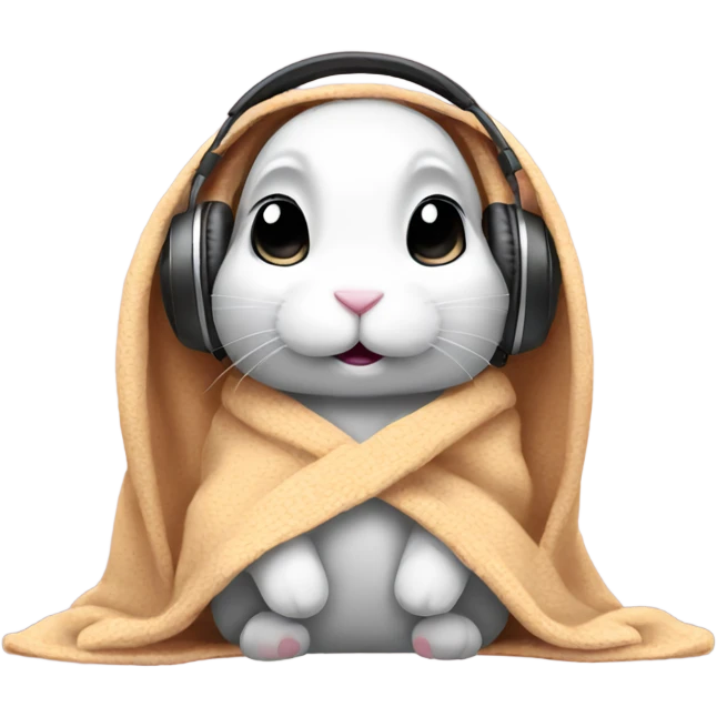 bunny wearing a blanket over its head with headphones on  emoji