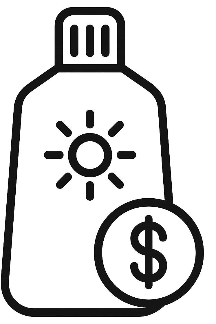 icona della crema solare con i soldi emoji