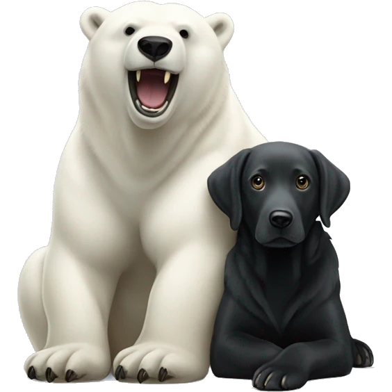 polar bear with mouth open hugging black Labrador  emoji