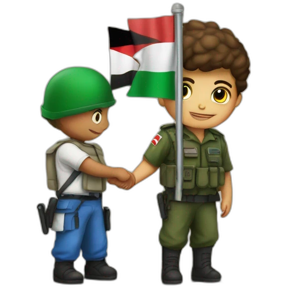 A little boy with Palestine flag and Israel solider arrest emoji