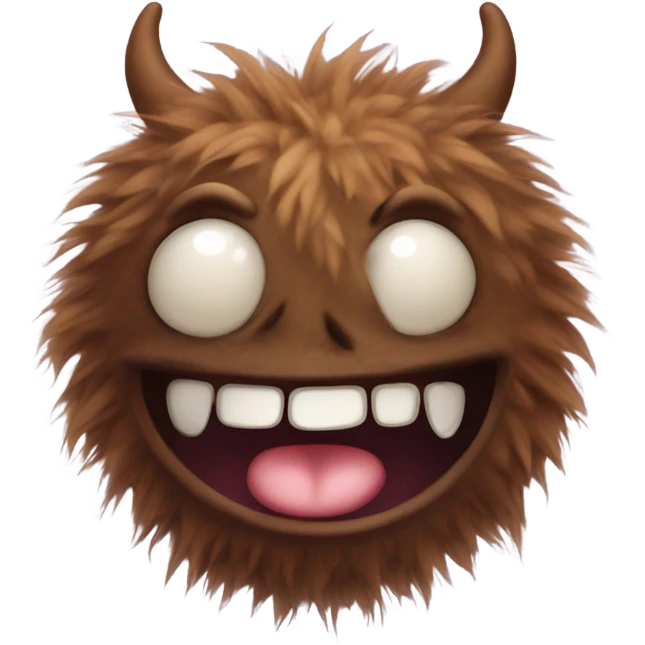 cute fluffy brown monster with round ears and a smile with 2 fangs emoji