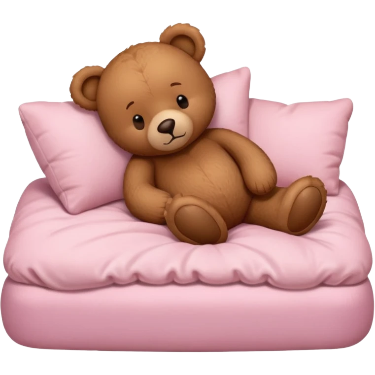 Brown Teddy bear sleeping in light pink bed emoji