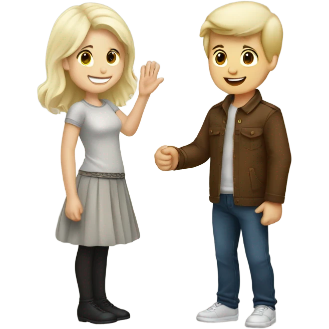 White Blonde haired boy and brown haired girl high fiving  emoji