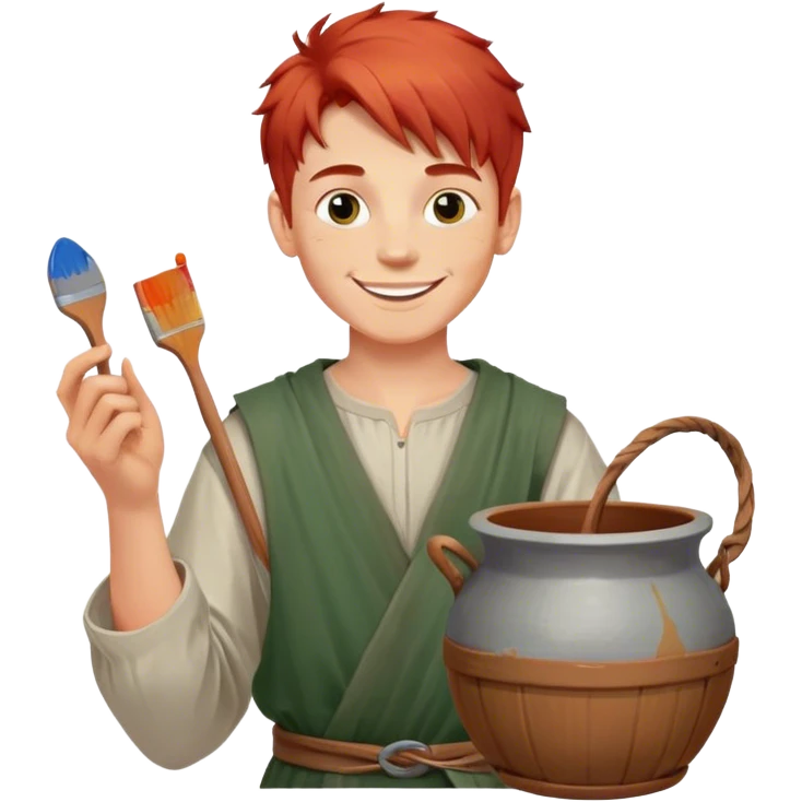 smiling painter boy 14th century with red hair and pot of paint emoji