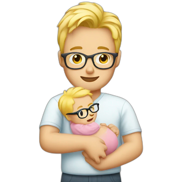 blond guy with glasses having a baby on his arm emoji