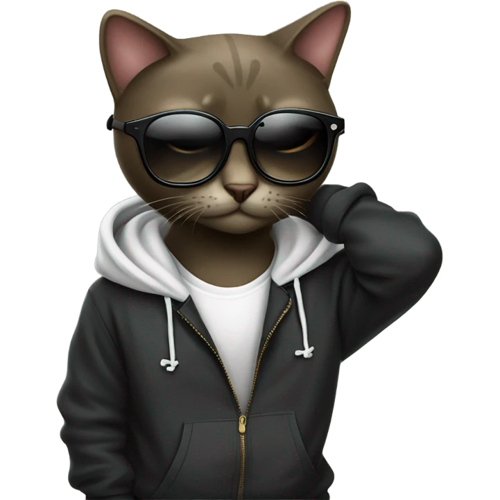Gato negro con sudadera lentes hip hop emoji