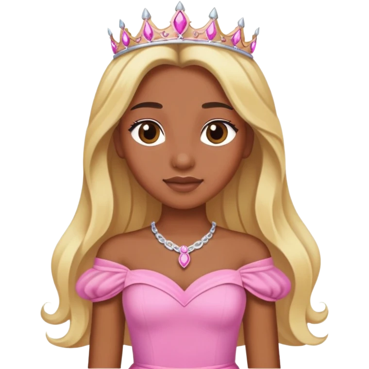 Brown skin princess with blonde long hair pink dress emoji