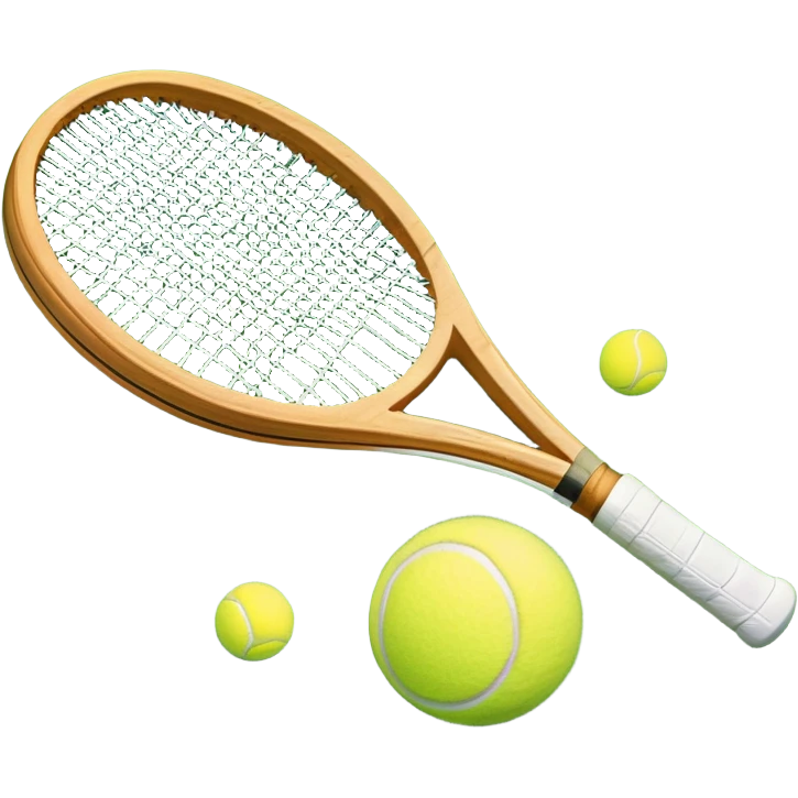 A detailed tennis racket resting on lush green grass beside a bright yellow tennis ball. The scene captures the essence of classic lawn tennis, with a crisp and clean background emphasizing the elegance and tradition of the sport emoji