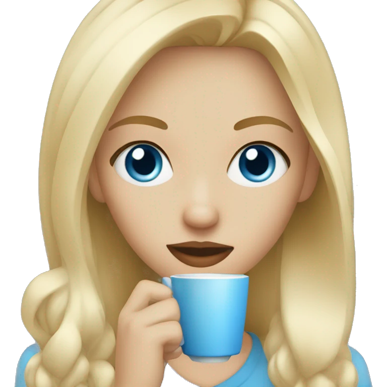 Blonde girl drinking coffee blue eyes emoji