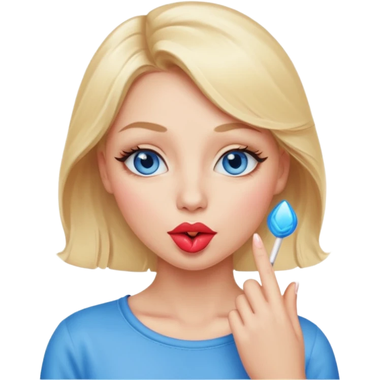 Une femme blonde yeux bleus qui envoi un bisous emoji