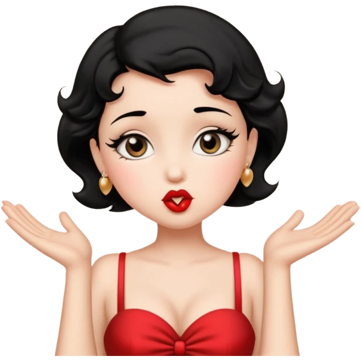 Do not change the face I already created, I want her with Betty boop face and black hair sending a kiss emoji