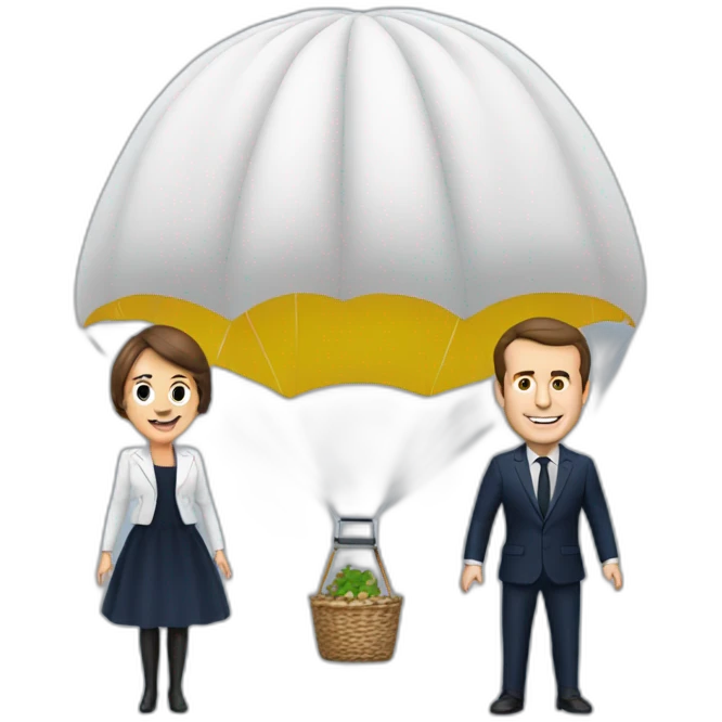 Macron en parachute avec sa femme emoji