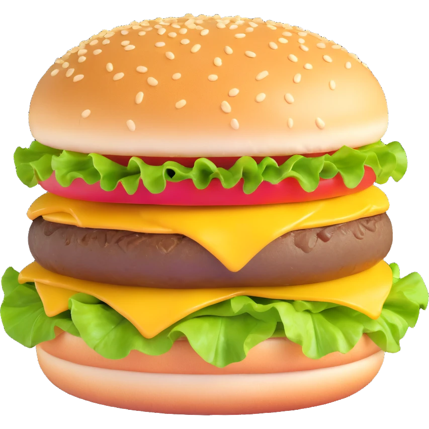 cheeseburger with ultra-saturated colors, extra melty cheese, crisp lettuce, tomato, and sesame bun emoji