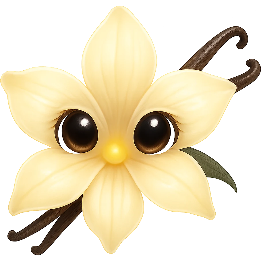 simple and elegant vanilla flower with doe eyes, luminous effect, transparent background emoji