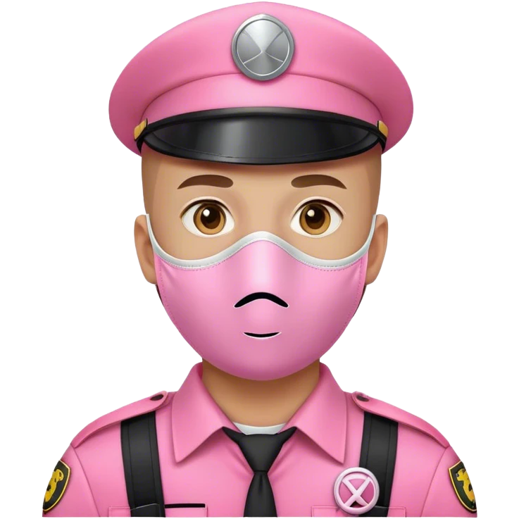 Pink security guard, circle symbol on mask emoji