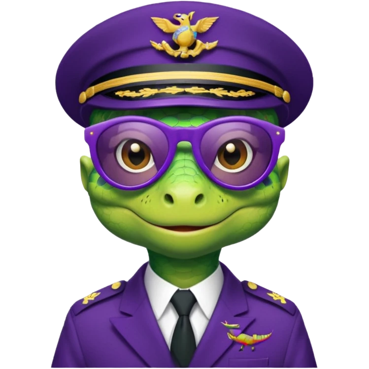 Lizard in navy uniform with purple sunglasses. emoji