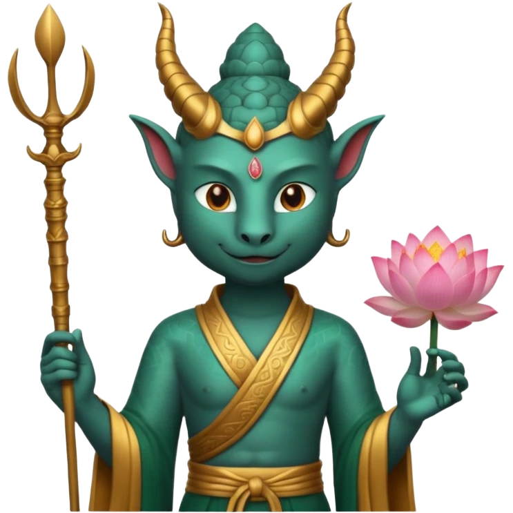 man with dragon head, scepter, buddhism, lotus emoji