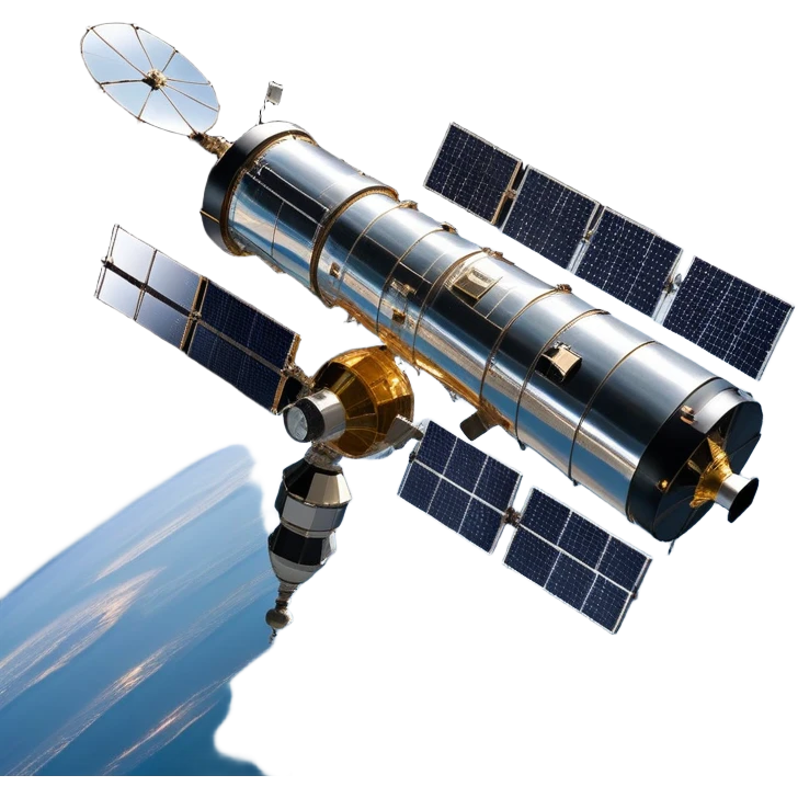cinematic-realistic-hubble-space-telescope-emoji, an awe-inspiring, ultra-detailed depiction of the Hubble Space Telescope floating in space, its large, reflective metallic surface gleaming against the backdrop of the infinite blackness. The telescope's vast solar panels extend outwards, catching the light from distant stars, while its intricate, cylindrical body showcases advanced, precise engineering. The telescope's large, hexagonal lens is pointed towards the cosmos, surrounded by mechanical components, wires, and sensors. The detailed textures of the telescope’s metallic exterior, the shiny reflective coating, and the intricate grid-like solar panels are sharply contrasted against the void of space, with distant stars and nebulae faintly visible in the background, adding to the sense of scale and technological marvel; rendered with extreme realism and attention to detail. emoji