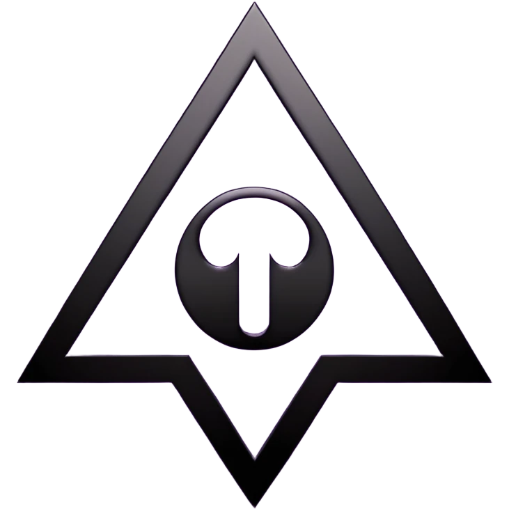 Emoji, dark futuristic occult sigil, symmetrical geometric shape, black metal with faint violet glow, gothic cyber aesthetic, minimal flat design, sharp edges, centered, transparent background emoji