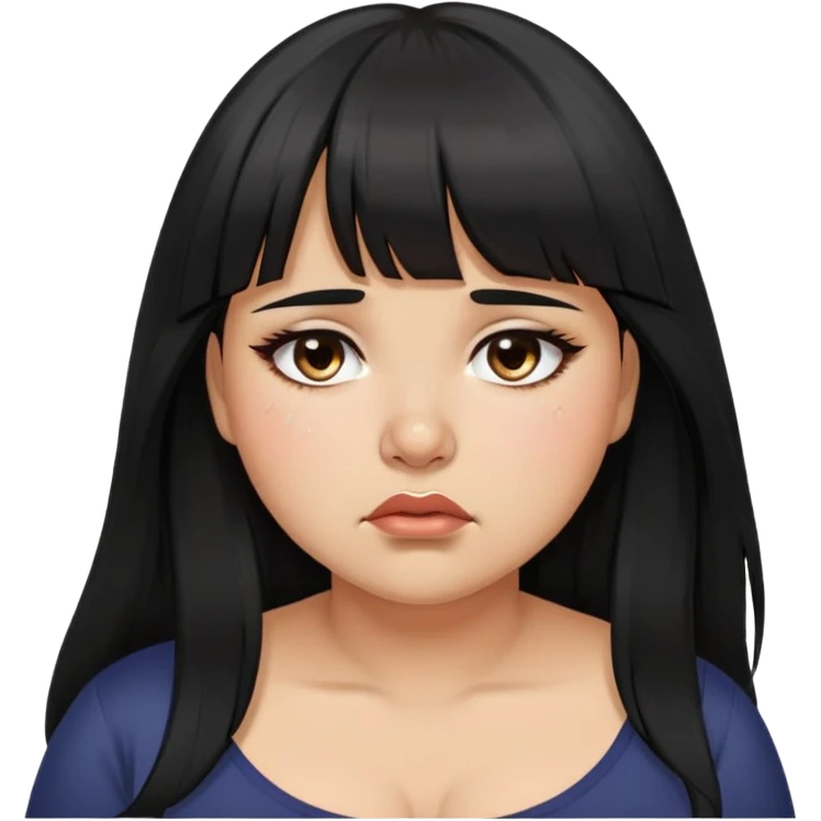 Latina girl with bangs black long hair plus size tears emotion emoji