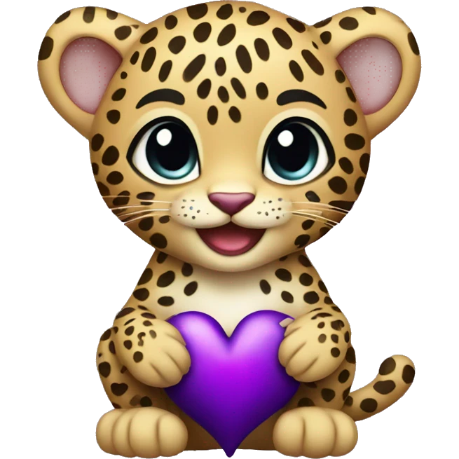 Baby leopard holding a purple heart  emoji