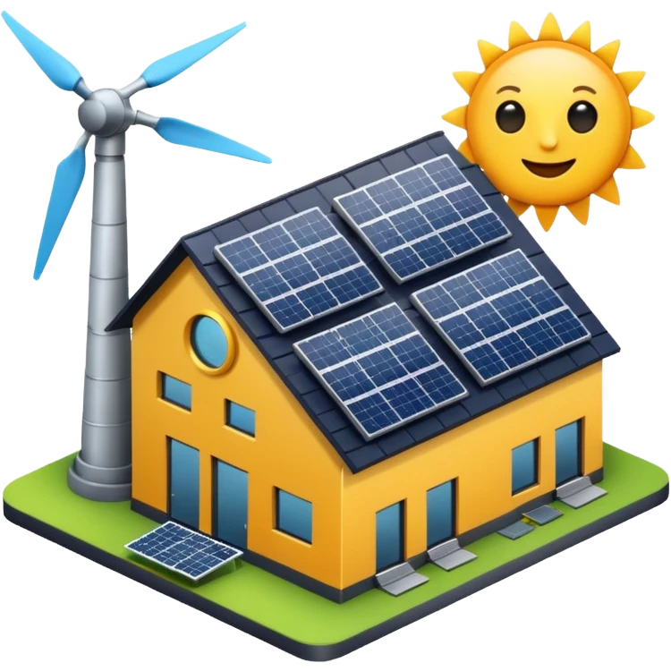 modern factory with solar panels, emoji style emoji