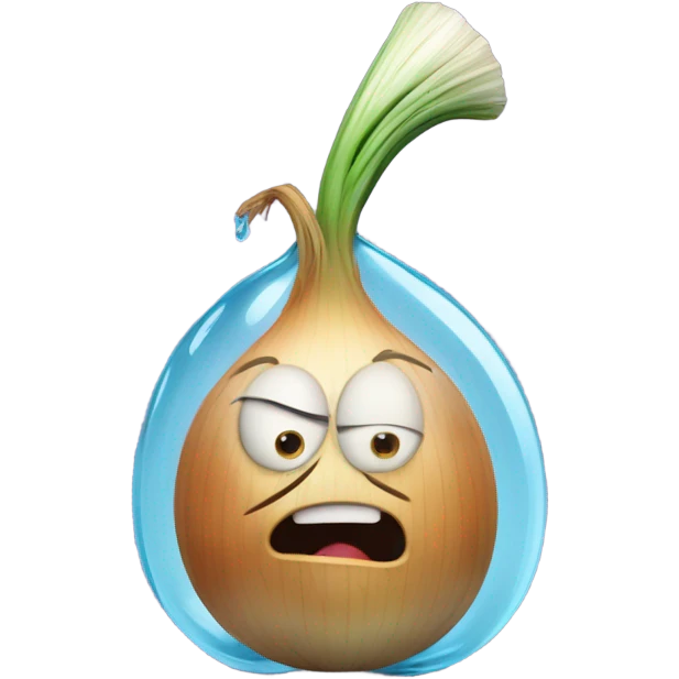 Onion squirting a water bottle on someone’s eyes emoji