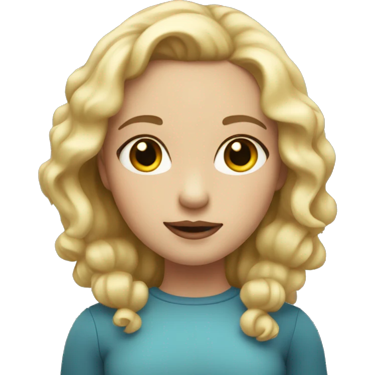 A girl with blond hair, dark eyes, plump cheeks and lips emoji