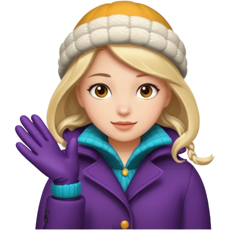 The girl is wearing a warm winter coat and a pair of woolen gloves. emoji