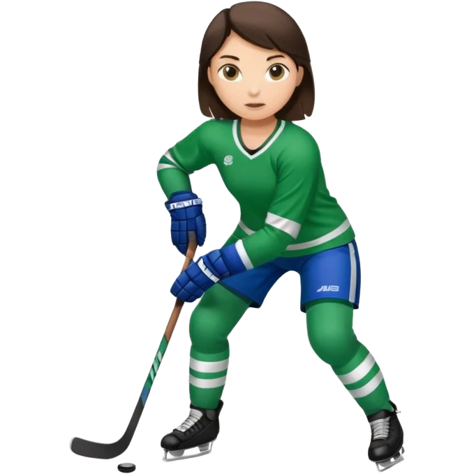 Girl hockey player full body with green jersey brunette emoji