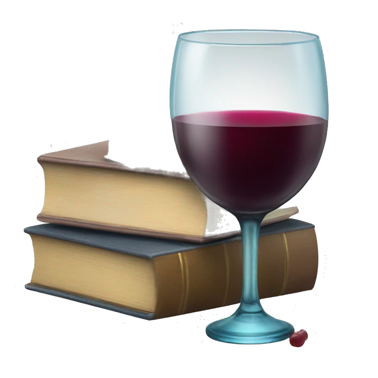 a glass of wine and a stack of books emoji