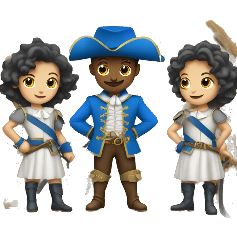 Three musketeers, two are female and one all dressed in blue emoji