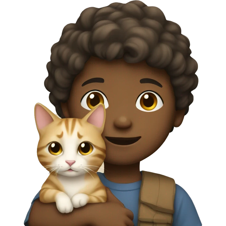 child boy holding beige cat emoji