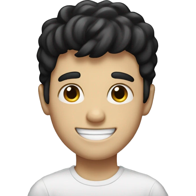 White boy with black hair and a huge oversized smile emoji