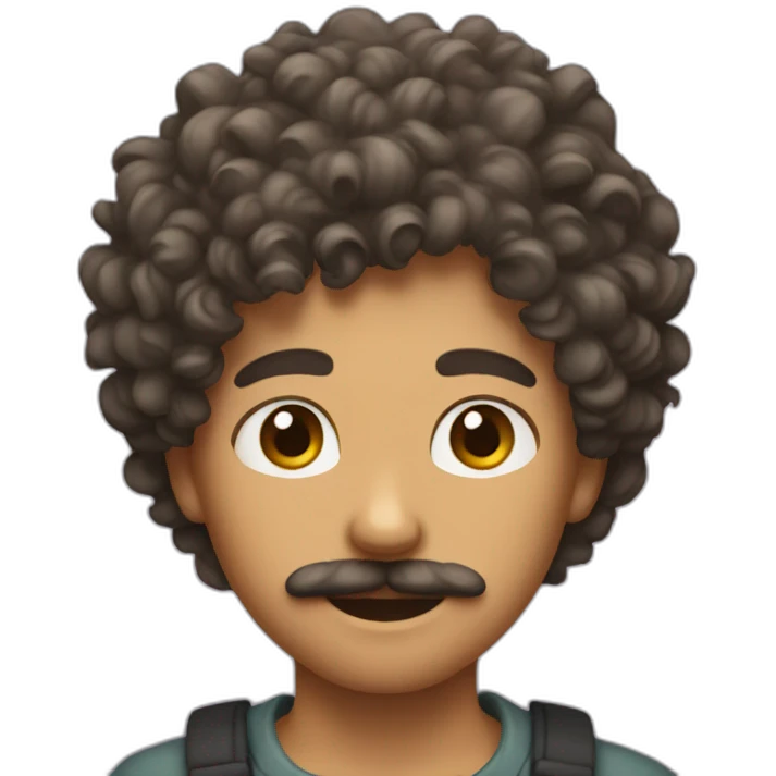 A boy with curly hair and a moustach emoji