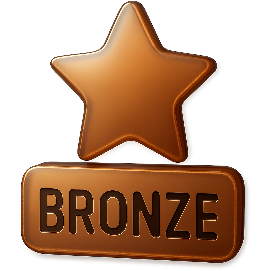 Make this bronze rating symbol more 3D with added depth and metallic shine, keeping the background transparent. emoji