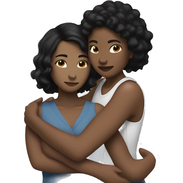 Lesbians with black hair and white skin hugging passionately emoji