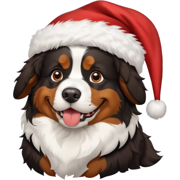 Bernese mountain dog wearing Santa hat emoji