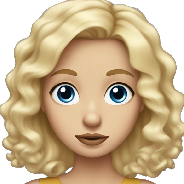 polish woman with long, blond and wavy hair, blue, big eyes and a small nose and big nice lips  emoji