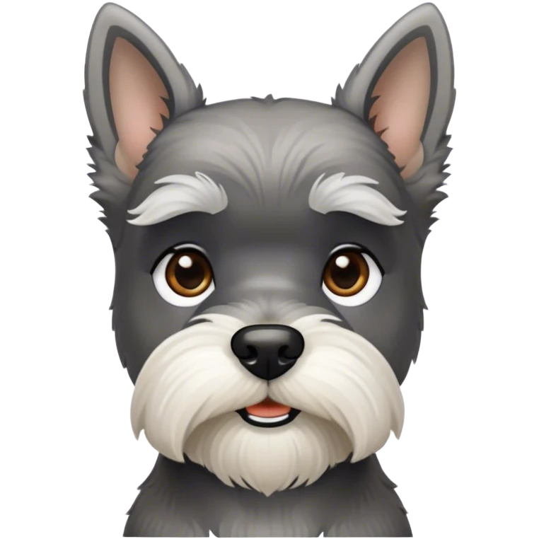 Cinematic Noble Miniature Schnauzer Portrait Emoji, Standing with a proud and stately demeanor, showcasing a sharply defined, salt-and-pepper fur with distinguished eyebrows and a confident, alert expression, simplified yet exquisitely detailed, glowing with a refined, dignified radiance, high shine, exuding intelligence and classic noble charm, soft glowing outline, capturing the essence of a noble Miniature Schnauzer that commands attention with effortless style! emoji