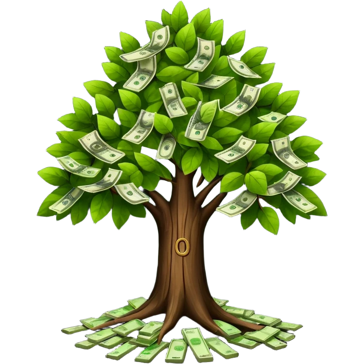 A tree with the leaves with money on it (keep the bark of the tree is still dark brown.* emoji