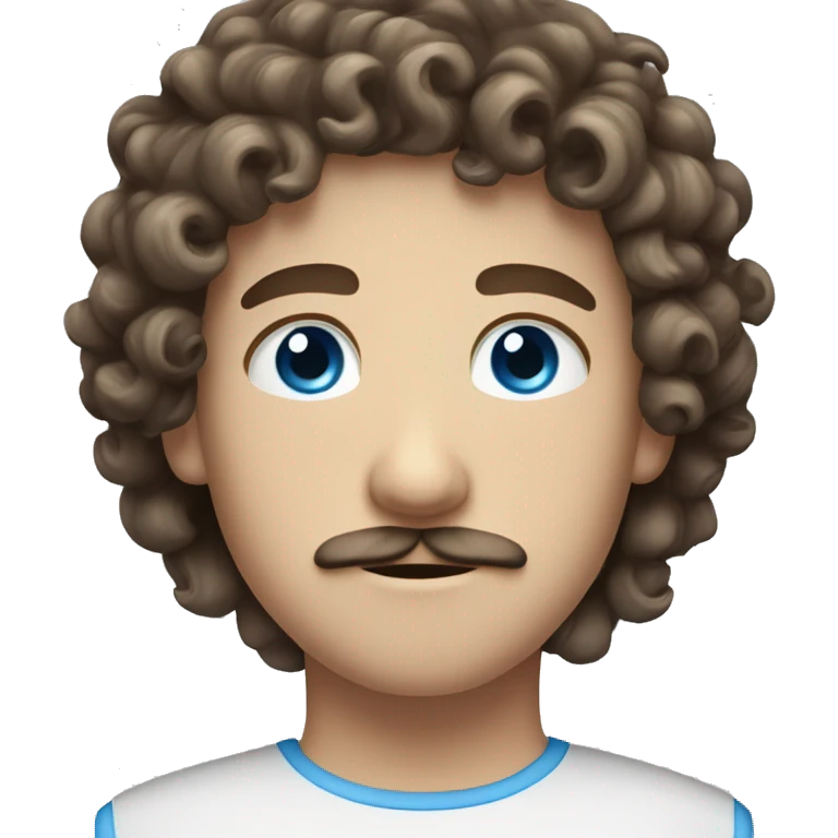 Caucasian Curly, brunette haired boy with moustache with blue eyes  emoji