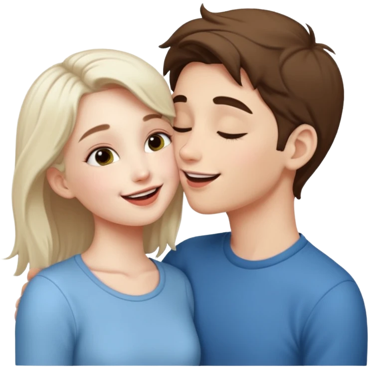 A Cute white skin  boy kissing a white skin girl  emoji